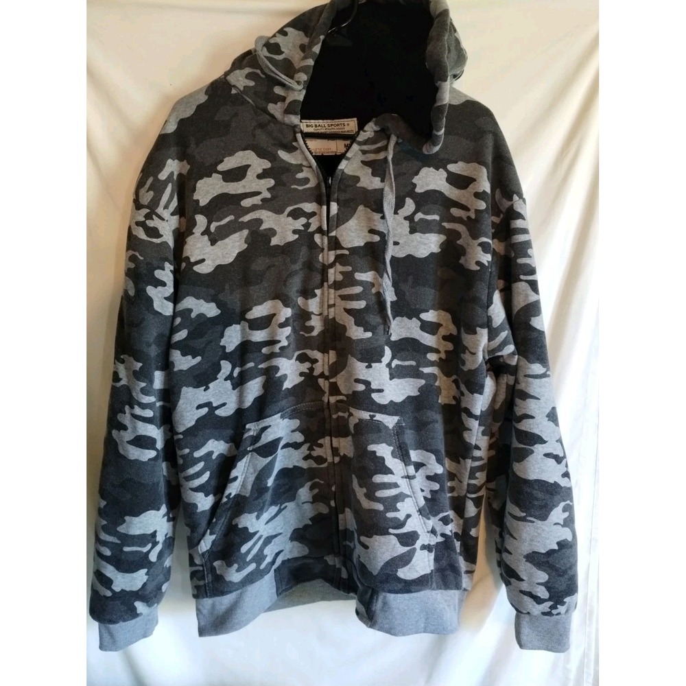 Big Ball Sports Black/Gray Camo Print Fleece Lined Hoodie Mens Medium